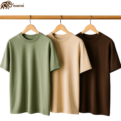 Pack of 3 Oversized T-Shirts – 210 GSM Pure Cotton Heavyweight T-Shirts | Soft, Breathable & Durable Daily Wear