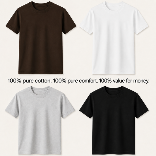 Premium Cotton T-Shirts Combo (Pack of 4) – Ultra-Soft, Breathable, and Durable Everyday Wear