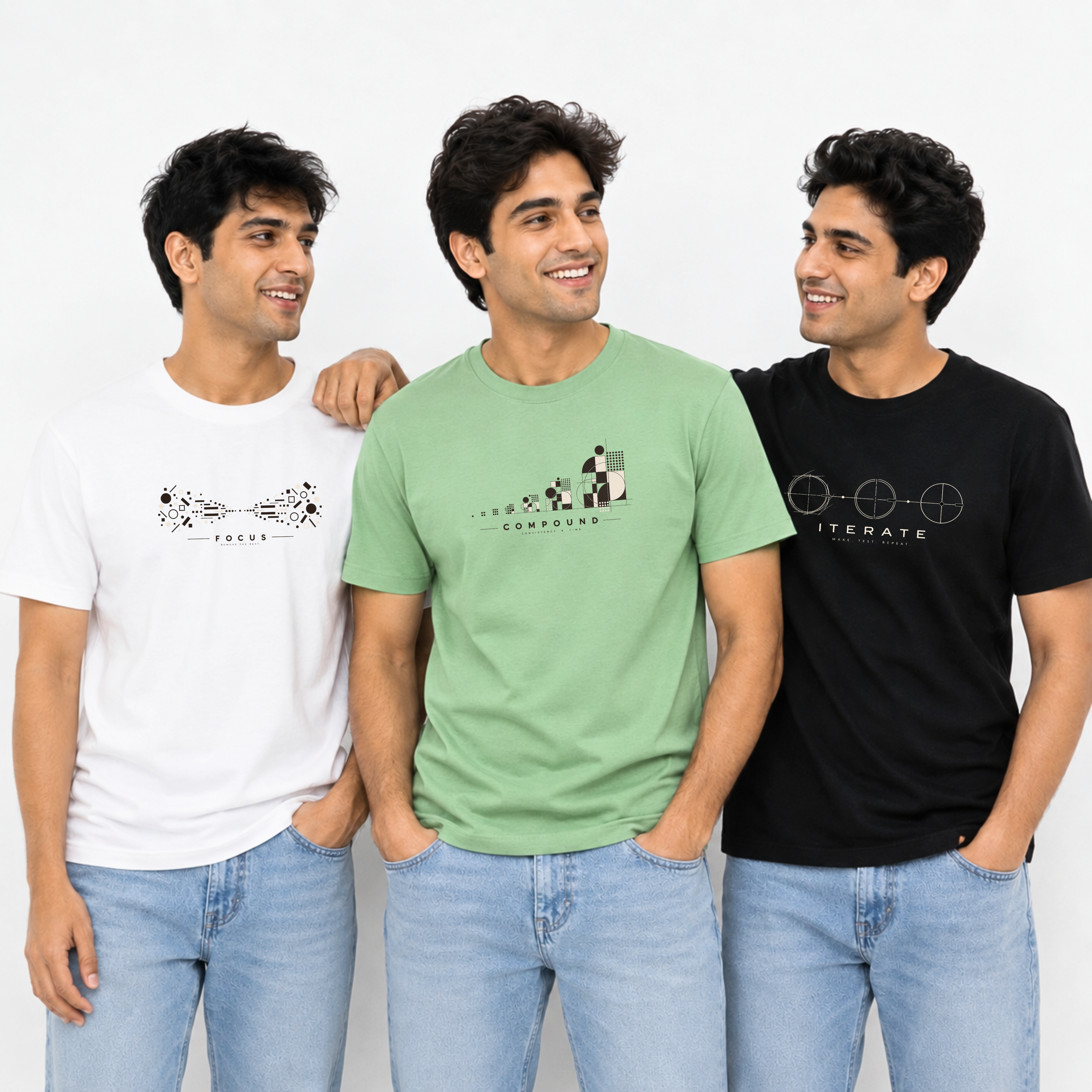 The Momentum Trio — 210 GSM Premium Cotton Regular Fit T-Shirts | Pack of 3