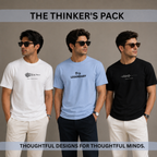 The Thinker’s Pack – 210 GSM Premium Cotton T-Shirts | Black, White & Ice Blue