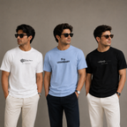 The Thinker’s Pack – 210 GSM Premium Cotton T-Shirts | Black, White & Ice Blue