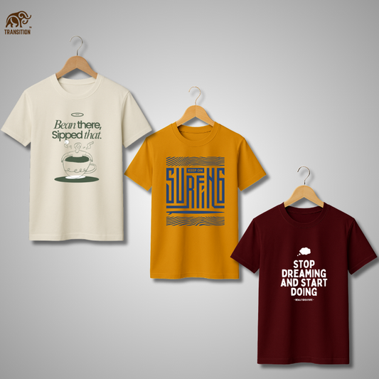 Pack of 3 Graphic T-Shirts – Super Combed Cotton | Soft & Breathable | 100% Cotton | Regular Fit
